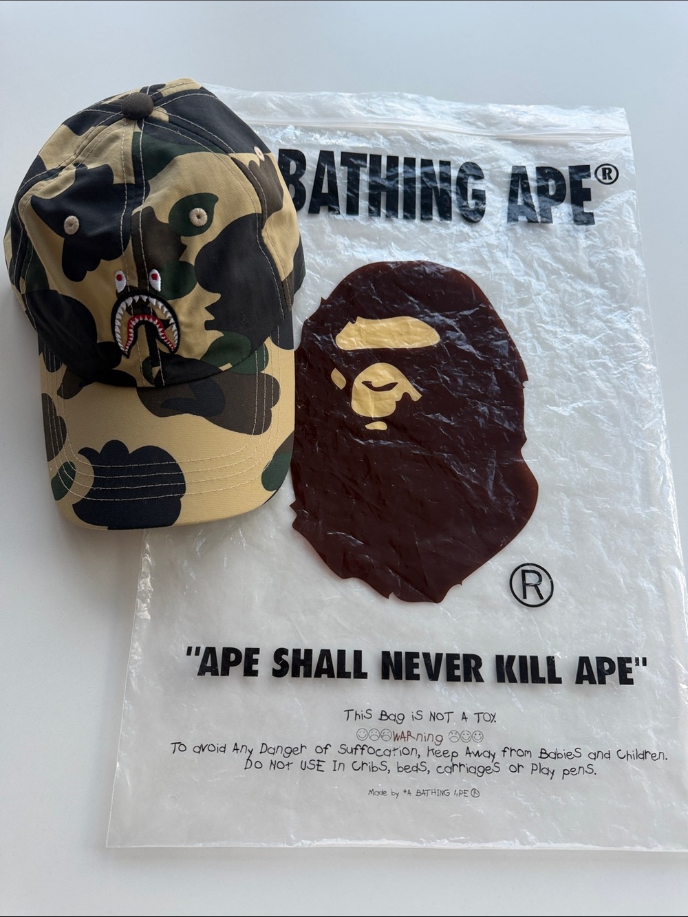 A Bathing Ape (BAPE) Shark Camo Baseball Cap - Tan/Green/Black